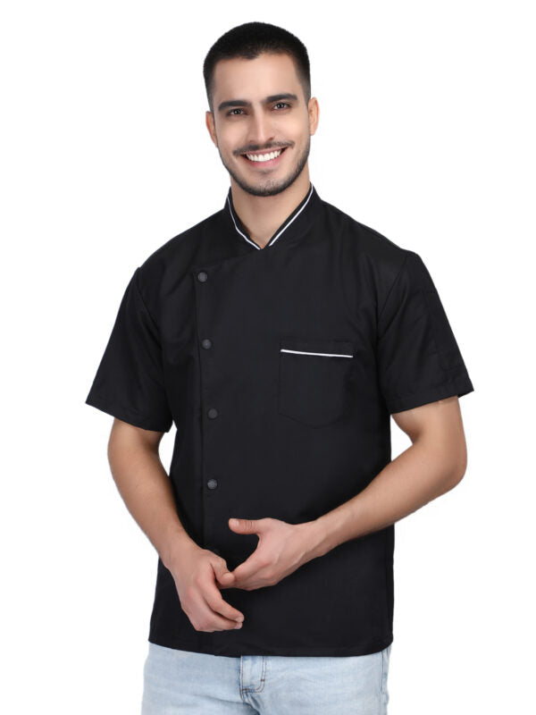 Short Sleeves Men Women Kitchen Chef Jacket Coat Uniform Costume for Food Service Caterers and Culinary Professional – Black